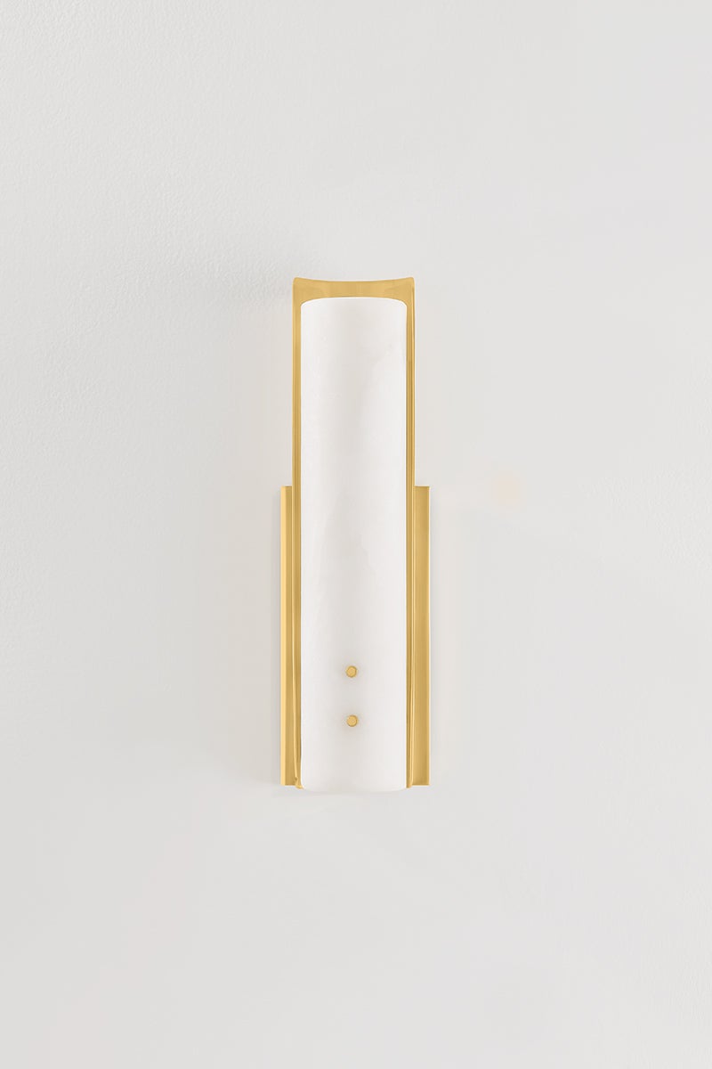 Lucio Wall Sconce 4.25" x 14.5" in aged brass — a Hudson Valley wall sconce for bathrooms, hallways, and living rooms at Laurie Yapp Home.