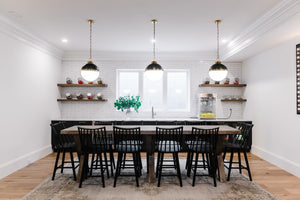Latham Pendant 14.75" styled in an elegant dining room for warm, layered light at Laurie Yapp Home.
