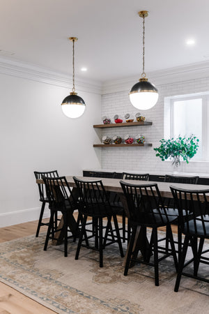 Latham Pendant 14.75" styled in a welcoming entryway for warm, layered light at Laurie Yapp Home.