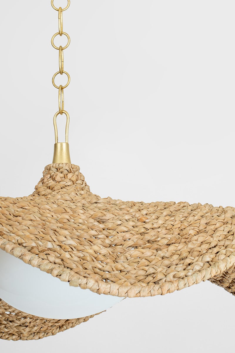 Levene Chandelier 58.75" shown from the front to reveal the frame, arms, and shade detail.