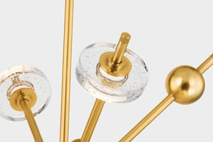 Maynard Chandelier 32" in aged brass shown from the front to reveal the frame, arms, and shade detail.