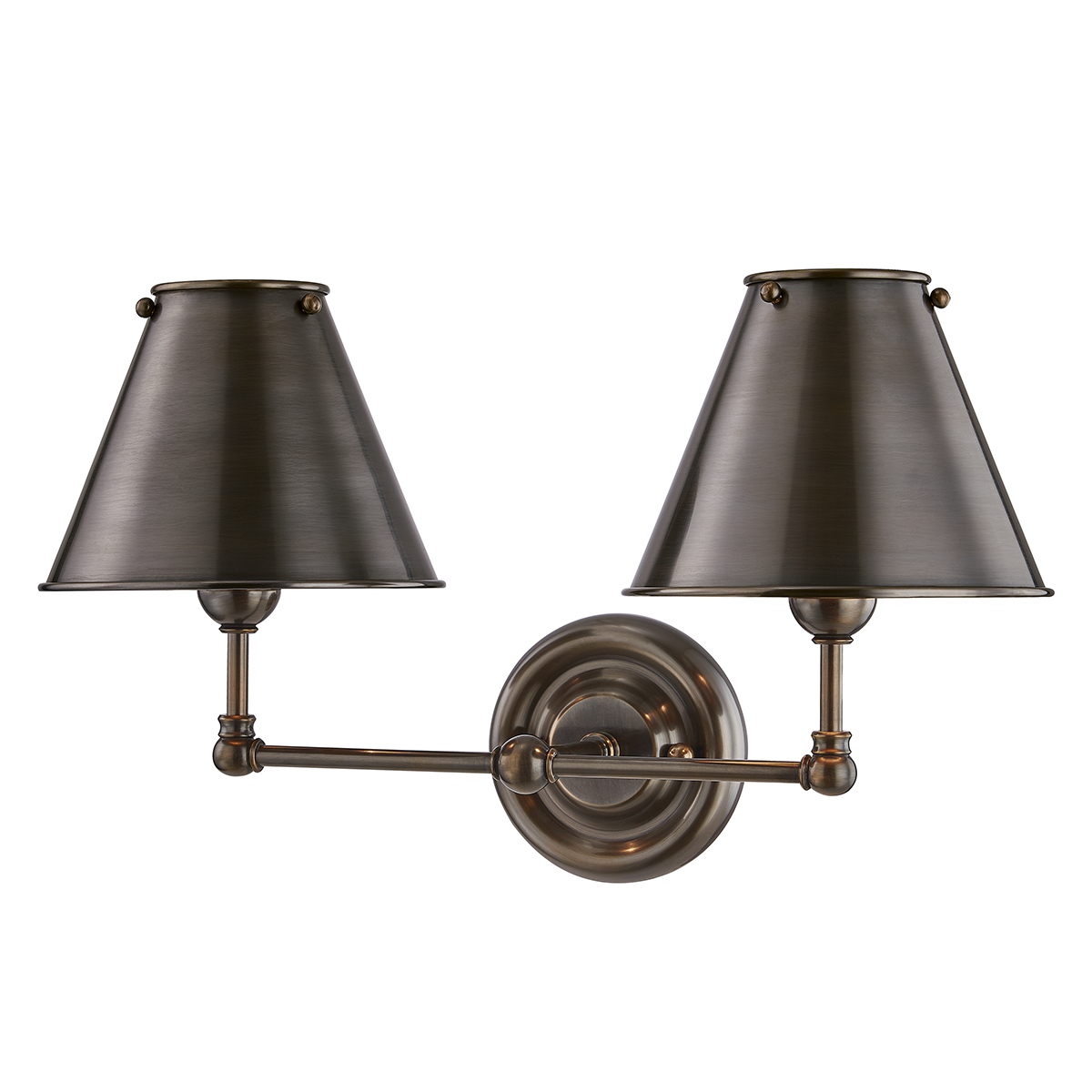 Classic No.1 Wall Sconce (Metal Shade) 18.25" x 10.5" in dark bronze shown from a second angle to highlight the arm curve and shade silhouette.