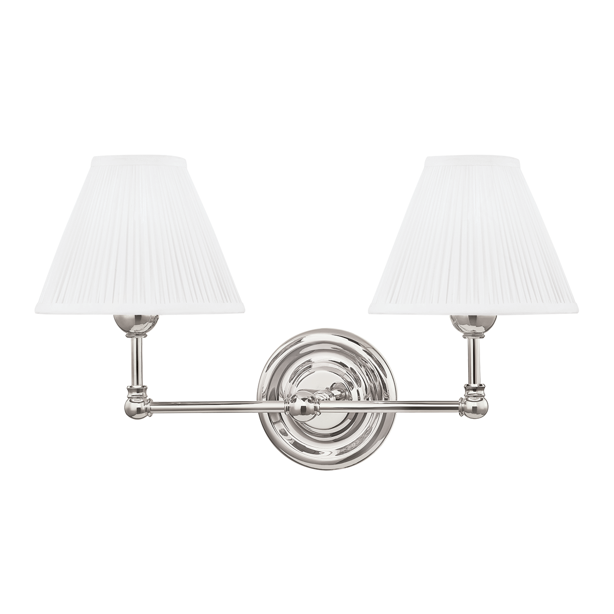 Classic No.1 Wall Sconce 18.25" x 10.5" in polished nickel shown from the front to reveal the arm curve and shade silhouette.