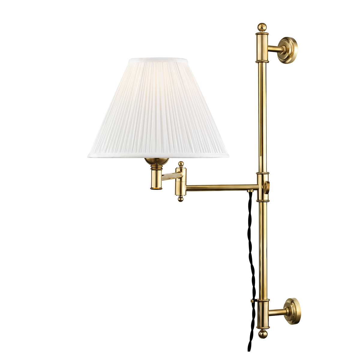 Classic No.1 Plug-In Sconce in aged brass — a Hudson Valley plug-in sconce for bedrooms, living rooms, and reading nooks at Laurie Yapp Home.