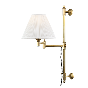 Classic No.1 Plug-In Sconce in aged brass — a Hudson Valley plug-in sconce for bedrooms, living rooms, and reading nooks at Laurie Yapp Home.
