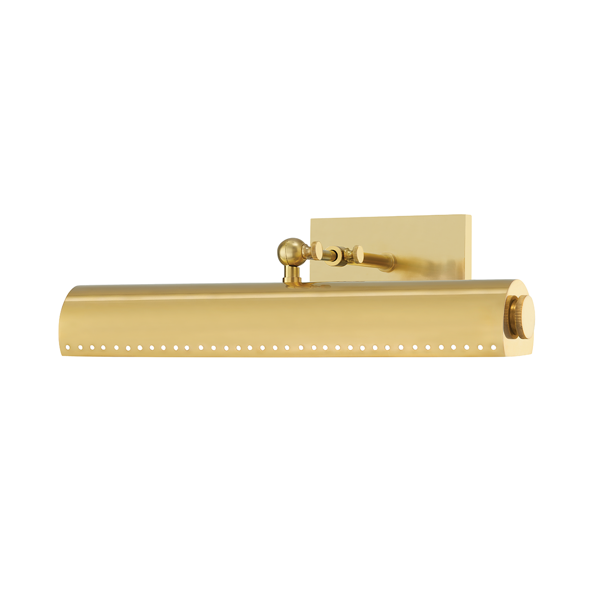 Hampshire Picture Light 15.75" in aged brass — a Hudson Valley picture light for gallery walls and reading nooks at Laurie Yapp Home.
