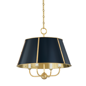 Cambridge Chandelier 20.25" in aged brass shown from a second angle to highlight the frame, arms, and shade detail.