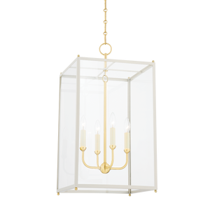 Chaselton Lantern 15" in aged brass shown from a second angle to highlight the frame and glass panel detail.