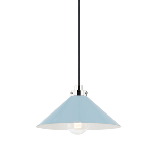 Close-up of the Clivedon Pendant 12" in polished nickel showing the shade shape and metal detail.