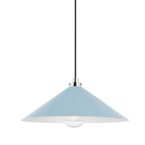 Close-up of the Clivedon Pendant 20" in polished nickel showing the shade shape and metal detail.