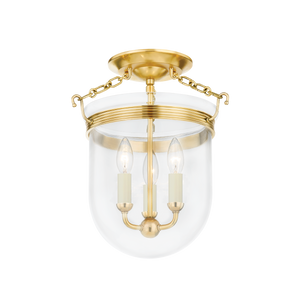 Rousham Semi Flush in aged brass — a Hudson Valley semi flush for hallways, bedrooms, and entryways at Laurie Yapp Home.