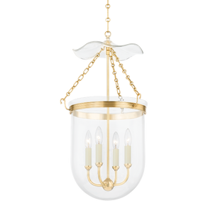 Rousham Lantern 15.75" in aged brass — a Hudson Valley lantern for entries, foyers, and covered porches at Laurie Yapp Home.