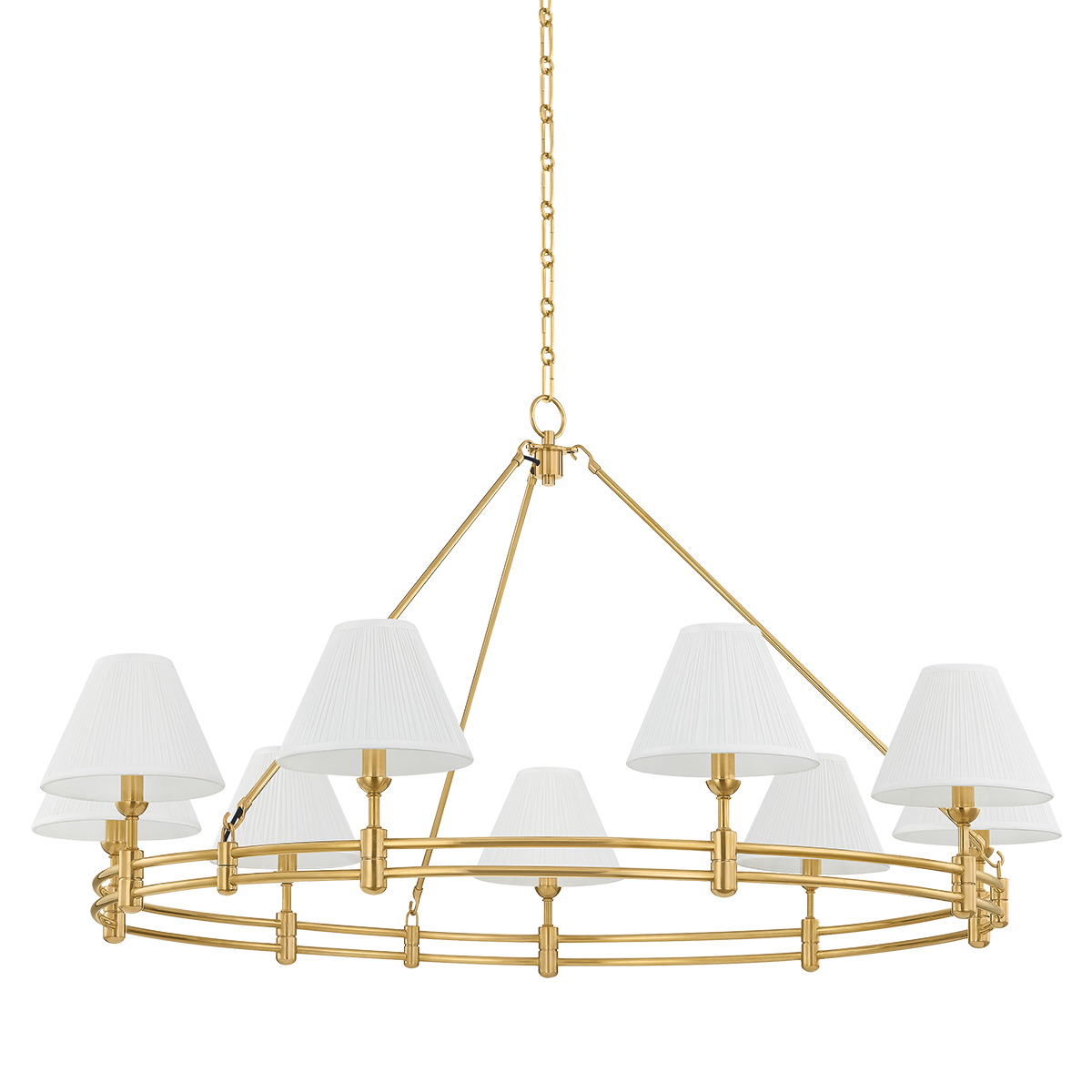 Howard Chandelier 50" x 26" in aged brass — a Hudson Valley chandelier for dining rooms, entries, and living rooms at Laurie Yapp Home.