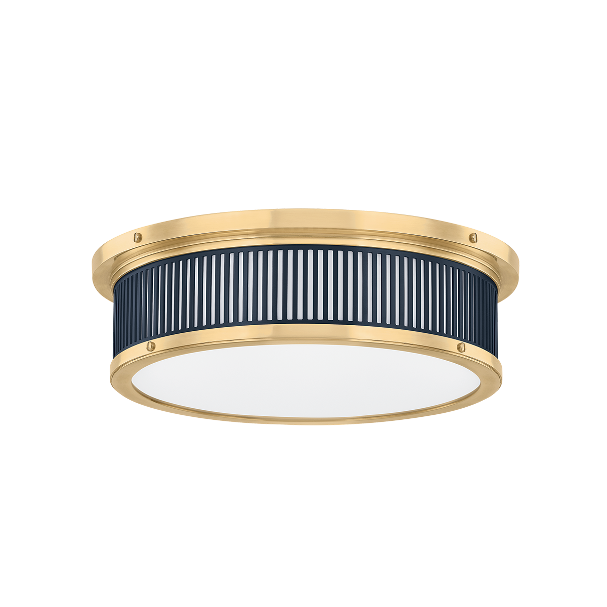 Ashdown Flush Mount 14" x 4" in aged brass — a Hudson Valley flush mount for hallways, bedrooms, and entryways at Laurie Yapp Home.