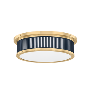 Ashdown Flush Mount 14" x 4" in aged brass — a Hudson Valley flush mount for hallways, bedrooms, and entryways at Laurie Yapp Home.