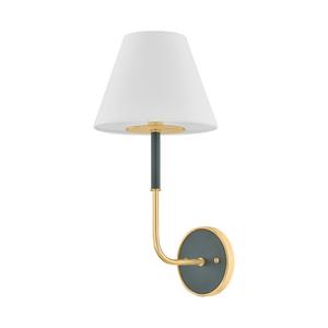 Wedgewood Wall Sconce 8" in aged brass shown from a second angle to highlight the arm curve and shade silhouette.