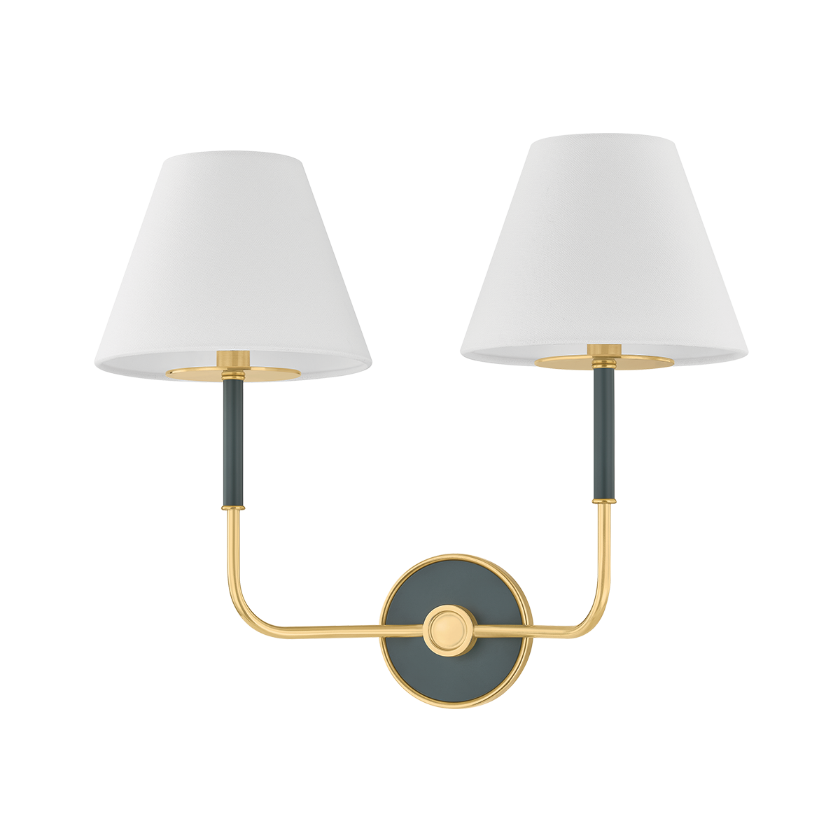 Wedgewood Wall Sconce 19" in aged brass shown from a second angle to highlight the arm curve and shade silhouette.