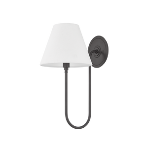 Hawthorne Wall Sconce in dark bronze shown from a second angle to highlight the arm curve and shade silhouette.