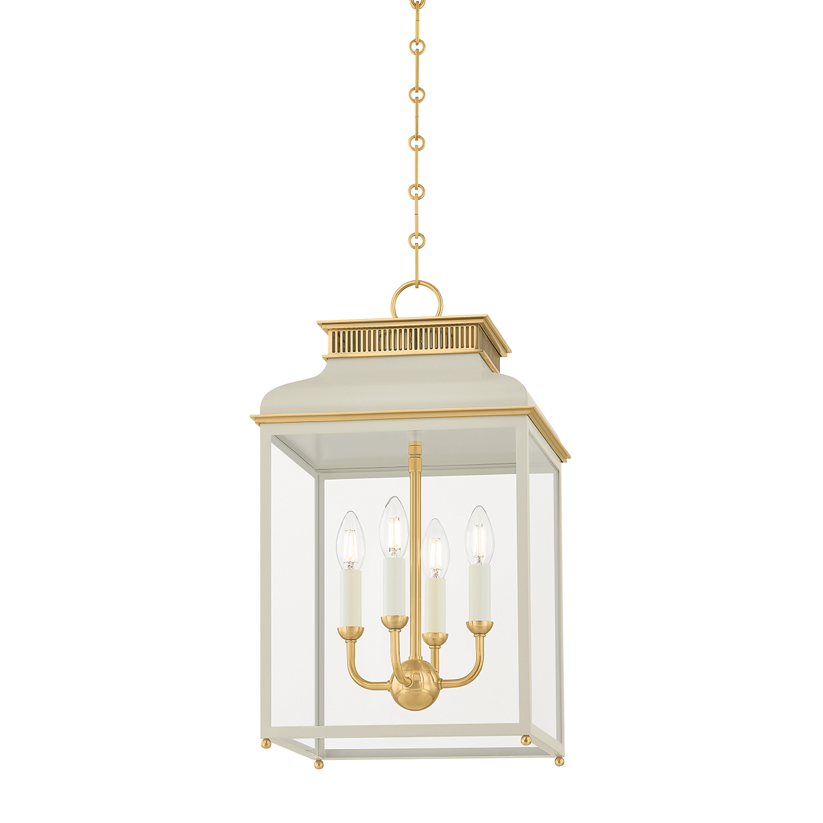 Houghton Lantern 12.75" in aged brass — a Hudson Valley lantern for entries, foyers, and covered porches at Laurie Yapp Home.