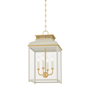 Houghton Lantern 12.75" in aged brass shown from a second angle to highlight the frame and glass panel detail.