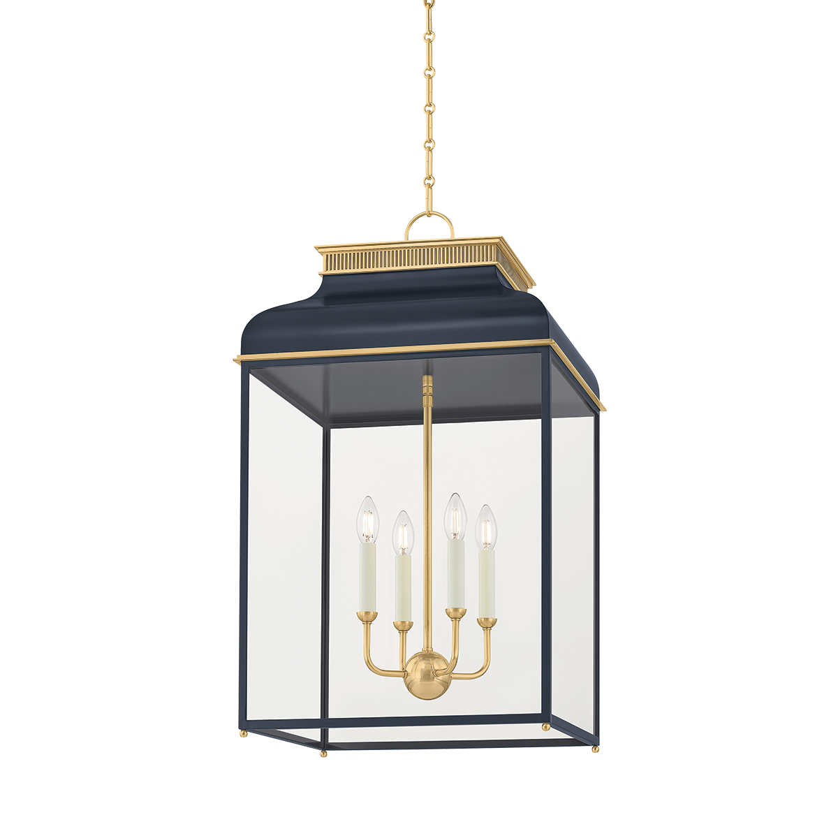 Houghton Lantern 19" in aged brass — a Hudson Valley lantern for entries, foyers, and covered porches at Laurie Yapp Home.