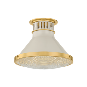 Highclere Flush Mount 12.75" in aged brass shown from the front to reveal the shade profile and mounting canopy.