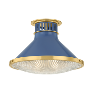 Highclere Flush Mount 17.75" in aged brass shown from a second angle to highlight the shade profile and mounting canopy.
