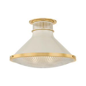 Highclere Flush Mount 17.75" in aged brass shown from the front to reveal the shade profile and mounting canopy.