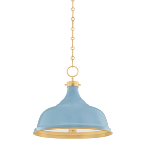 Painted No. 1 Pendant 18" in aged brass — a Hudson Valley pendant for kitchens, entries, and dining rooms at Laurie Yapp Home.