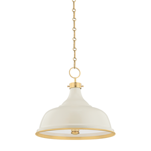 Close-up of the Painted No. 1 Pendant 18" in aged brass showing the shade shape and metal detail.