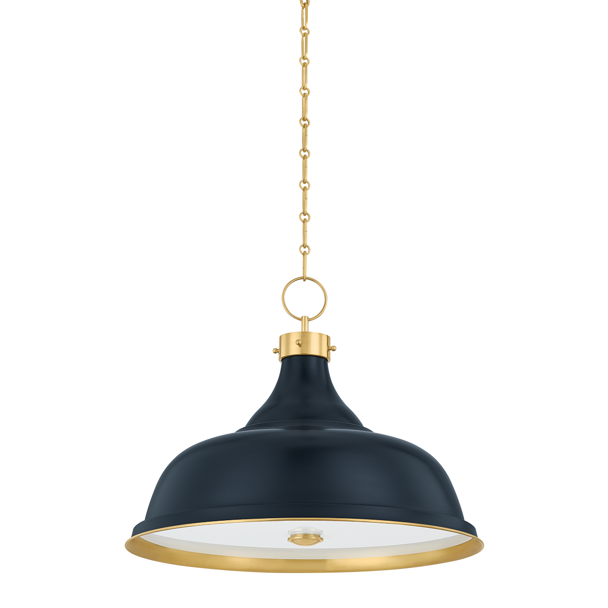 Painted No. 1 Pendant 23.5" in aged brass — a Hudson Valley pendant for kitchens, entries, and dining rooms at Laurie Yapp Home.
