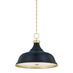 Painted No. 1 Pendant 23.5" in aged brass — a Hudson Valley pendant for kitchens, entries, and dining rooms at Laurie Yapp Home.