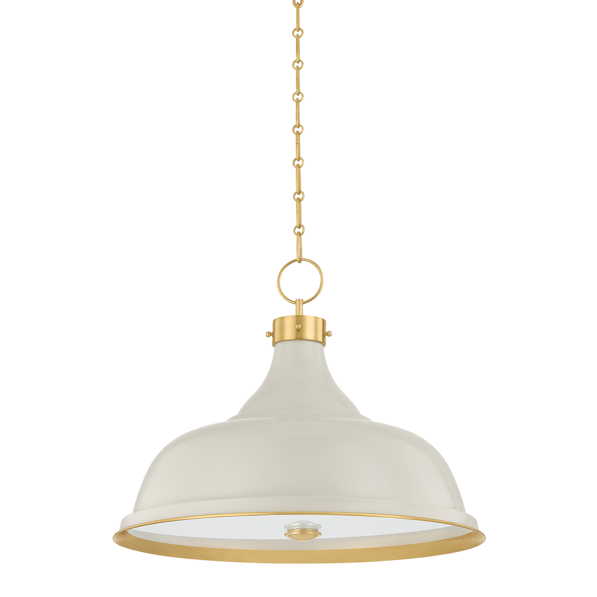 Painted No. 1 Pendant 23.5" in aged brass — a Hudson Valley pendant for kitchens, entries, and dining rooms at Laurie Yapp Home.