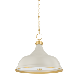 Painted No. 1 Pendant 23.5" in aged brass shown from a second angle to highlight the shade shape and metal detail.