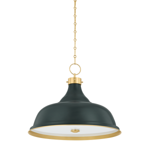 Painted No. 1 Pendant 23.5" in aged brass shown from the front to reveal the shade shape and metal detail.