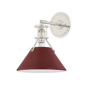 Close-up of the Painted No. 2 Wall Sconce in polished nickel showing the arm curve and shade silhouette.