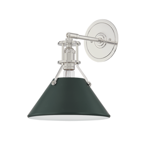 Close-up of the Painted No. 2 Wall Sconce in polished nickel showing the arm curve and shade silhouette.