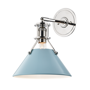 Close-up of the Painted No. 2 Wall Sconce in polished nickel showing the arm curve and shade silhouette.
