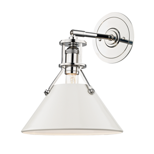 Close-up of the Painted No. 2 Wall Sconce in polished nickel showing the arm curve and shade silhouette.