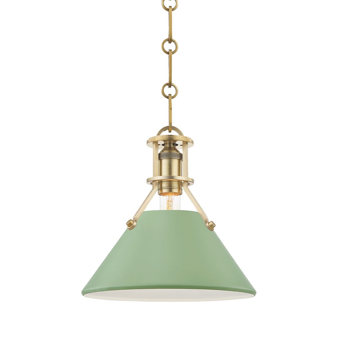 Close-up of the Painted No.2 Pendant in aged brass showing the shade shape and metal detail.