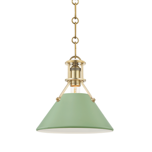 Close-up of the Painted No.2 Pendant in aged brass showing the shade shape and metal detail.