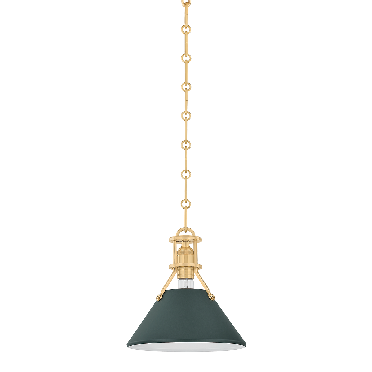 Close-up of the Painted No.2 Pendant in aged brass showing the shade shape and metal detail.