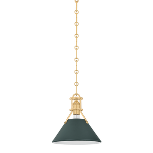 Close-up of the Painted No.2 Pendant in aged brass showing the shade shape and metal detail.
