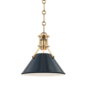 Painted No.2 Pendant in aged brass shown from the front to reveal the shade shape and metal detail.