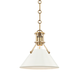 Close-up of the Painted No.2 Pendant in aged brass showing the shade shape and metal detail.