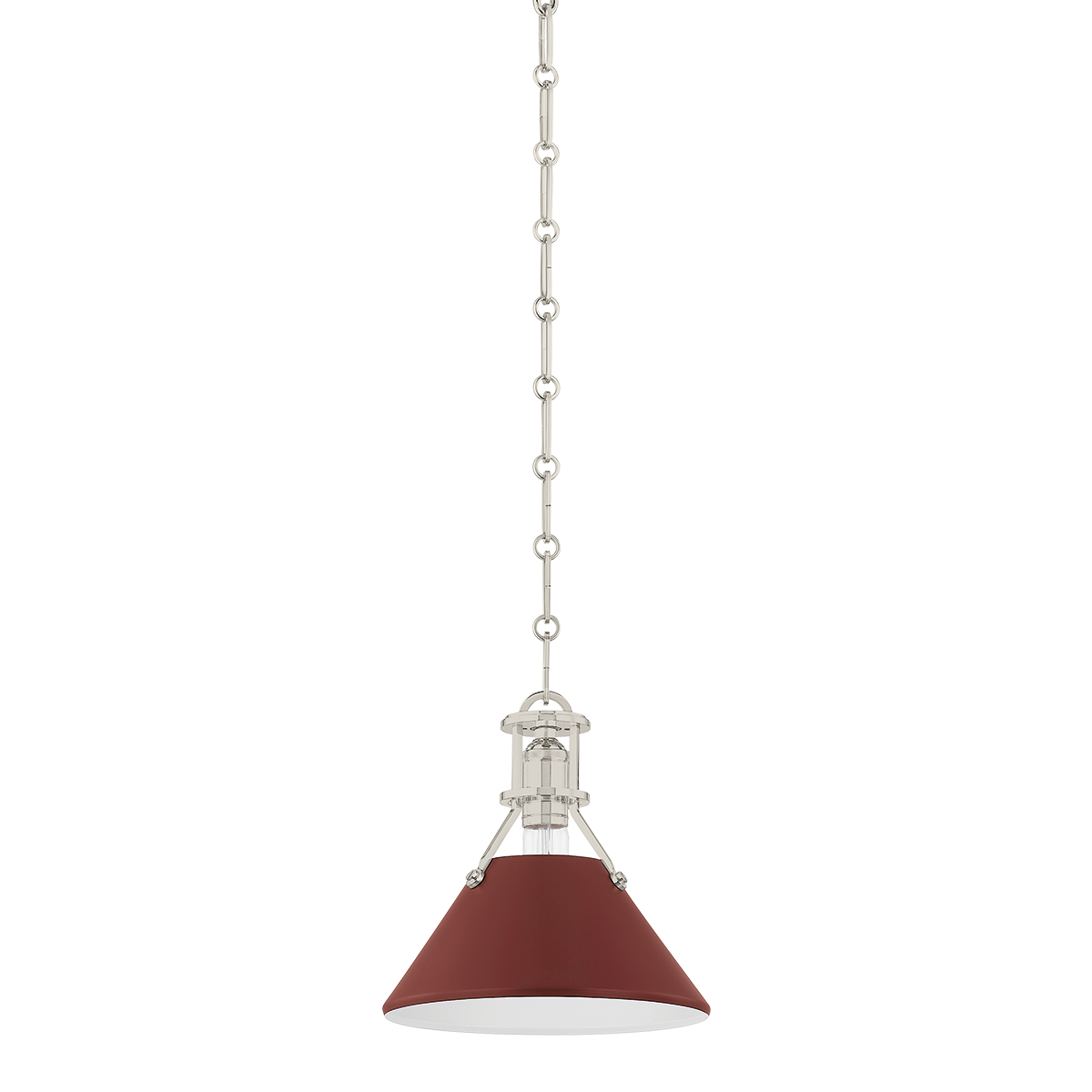 Close-up of the Painted No.2 Pendant in polished nickel showing the shade shape and metal detail.