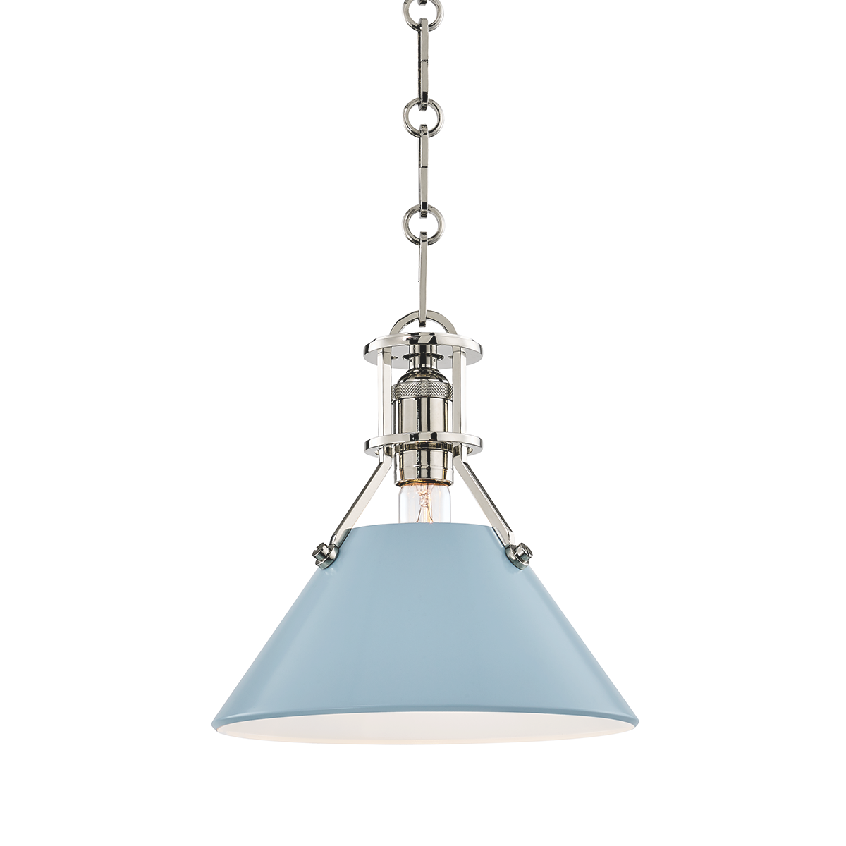 Close-up of the Painted No.2 Pendant in polished nickel showing the shade shape and metal detail.