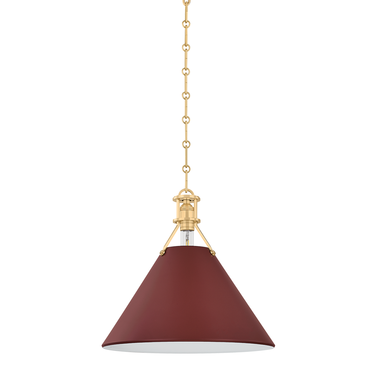 Painted No. 2 Pendant 16" in aged brass — a Hudson Valley pendant for kitchens, entries, and dining rooms at Laurie Yapp Home.