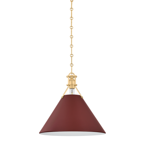 Painted No. 2 Pendant 16" in aged brass shown from a second angle to highlight the shade shape and metal detail.