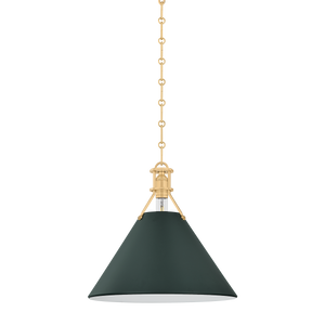 Close-up of the Painted No. 2 Pendant 16" in aged brass showing the shade shape and metal detail.